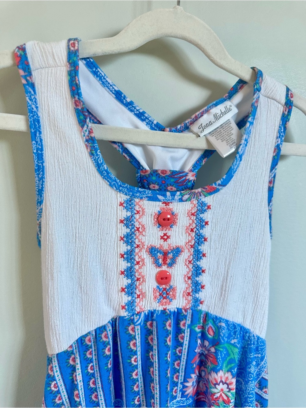 Jona Michelle Girls Size 8 Blue Floral Boho Midi Dress Embroidered High Low - Picture 5 of 9